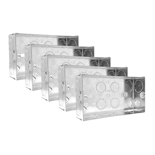 Image of Evoges Double Metal Back Box, 35mm, 2 Gang, 1.0mm Thickness for Electrical Sockets Switches, BS4662 Standard, 20mm & 25mm Knockouts, Adjustable Lug, Brass Terminal (Pack of 5)