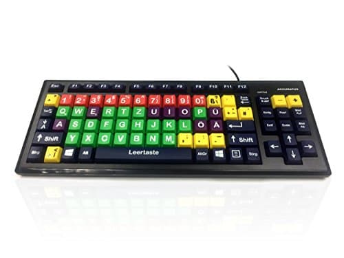 Image of Accuratus Monster 2 German - USB Mixed Colour Upper Case Childrens German Layout Keyboard for Learning with Extra Large Keys & 2 Port USB Hub