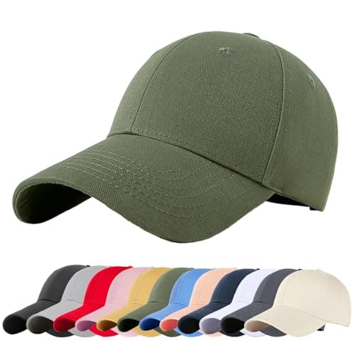 Image of Enwokran Plain Baseball Cap, Unisex Classic 6 Panel Adjustable Casual Cotton Snapback Closure Anti UV Summer Sports Sun Visor Hat (ArmyGreen)