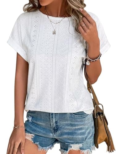 Image of Cuptacc T Shirts for Women UK Ladies Tops Elegant Blouses Short Sleeve Crew Neck White XXL 50-52