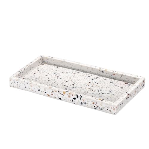 Image of Luxspire Bathroom Vanity Tray, 8 x 4 inch Resin Kitchen Sink Tray for Soap Dispenser Bathroom Countertop Organizer Plate Holder for Perfume Soap Towel Bathroom Accessories, Mini, Terrazzo