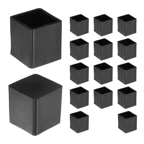 Image of sourcing map 16pcs Square Chair Leg Caps PVC Chair Leg Floor Protectors Non-Slip Chair Feet Covers for Hardwood Floors Furniture Protectors, Black, 20 x 20mm