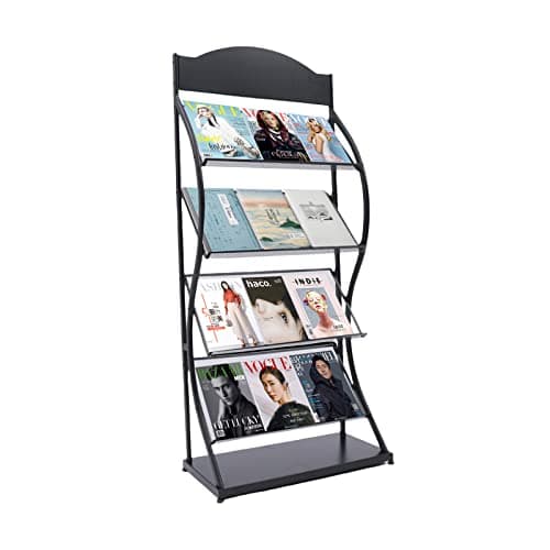 Image of VonVVer Magazine Rack 4 Pockets - Floor Standing Magazine Brochure Holder, A4 Brochure Display Stand Book Literature Floor Display Stand Literature Rack for Trade Show, Exhibitions (Black) (Black)