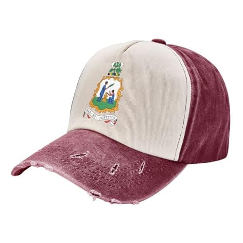 Image of Washed Cotton Baseball Cap Badge Saint Vincent Grenadines Vintage Denim Distressed Trucker Hat with Strapback Adjustment, National Symbol Summer Sun Hat UV Protection for Hiking Walking Climbing