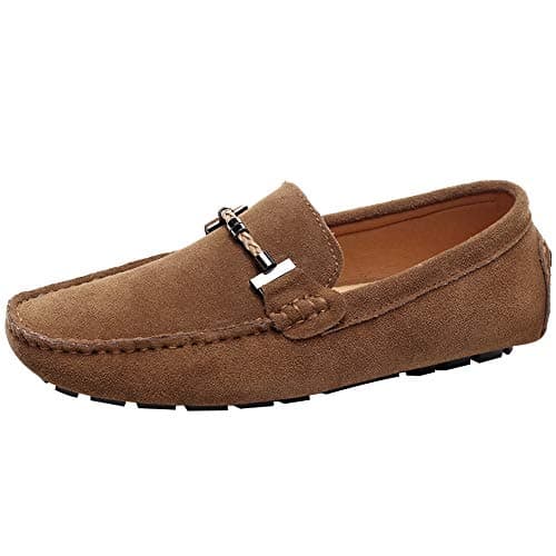 Image of Jamron Mens Elegant Buckle Loafers Comfort Suede Driving Shoes Stylish Moccasin Slippers Brown SN19020 UK8