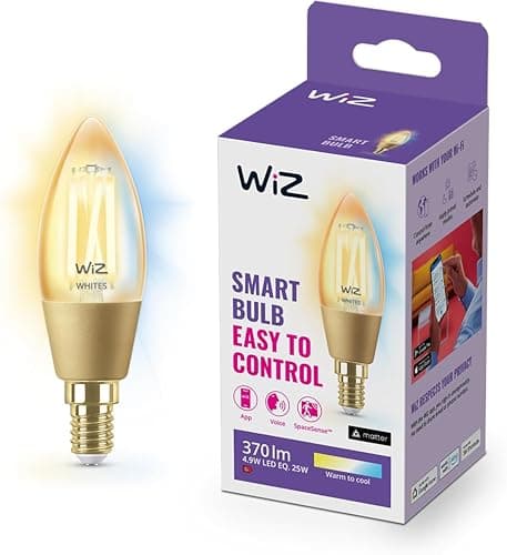 Image of WiZ Smart Candle Bulb, E14, 25W, Warm to Cool White Light Dimming, Smart LED Connected WiFi Works with Alexa, Google Assistant & HomeKit, App Control for Home Indoor Lighting, Livingroom, Bedroom