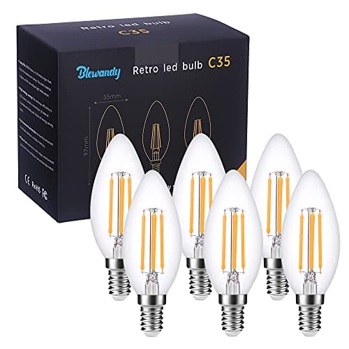 Image of Blewandy E14 LED Candle Bulbs, 40W Equivalent, 2700K Soft Warm White, Small Edison Screw (SES) Light Bulb, 4W Non-Dimmable Filament, Pack of 6