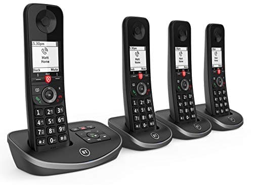 Image of BT Advanced Cordless Landline House Phone with 100 Percent Nuisance Call Blocker, Digital Answering Machine, Quad Handset Pack