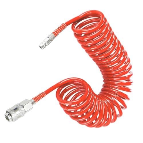 Image of TIANLIN 9M PU Air Compressor Hose Red, with 1/4" Quick Connect Fittings, Coiled Air Line Hose 4mm x 6mm (Max Pressure 10 Bar) for Compressor