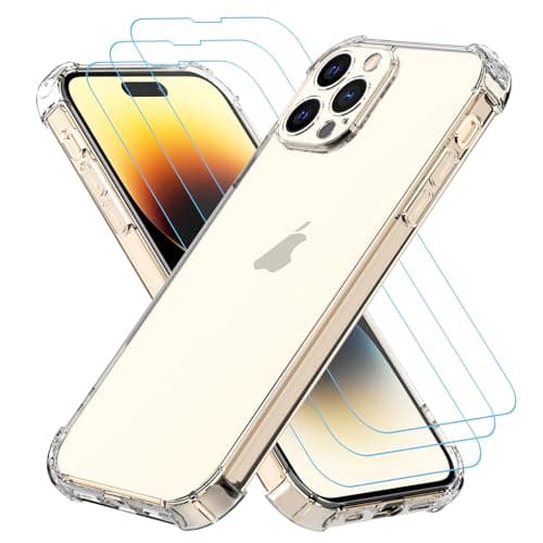 Image of Totill 4 in 1 Case for iPhone 14 pro max with [3 Pack] Tempered Glass Screen Protectors, Crystal Clear Phone Cover, Scratchproof and Shockproof, Compatible with Wireless Charger and Bike Phone Holder