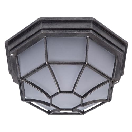 Image of Britalia Antique Silver & Frosted Glass Outdoor Vintage Octagonal Flush Wall & Ceiling Light | 27cm Diameter | IP44 Rated | 1 x ES E27 Lamp Bulb Required | Bathroom Use | UK Approved