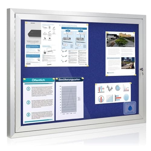 Image of Swansea Outdoor Lockable Notice Board, Waterproof Blue Felt Display Pin Board Wall Mounted Noticeboard with Locking Door for Office School Store Community Center, Sliver Aluminum, 95x71cm(8xA4)-A1