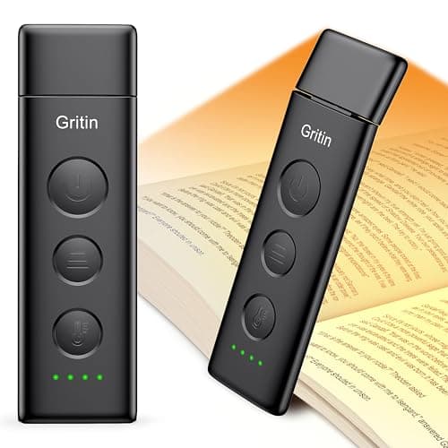 Image of Gritin Book Light Rechargeable, Reading Light Lamp Clip on Books, 3 Eye-Protecting Modes (Mixed/White/Amber), 5 Brightness & Stepless Dimming, Flexible Reading Lamp for Readers- Black