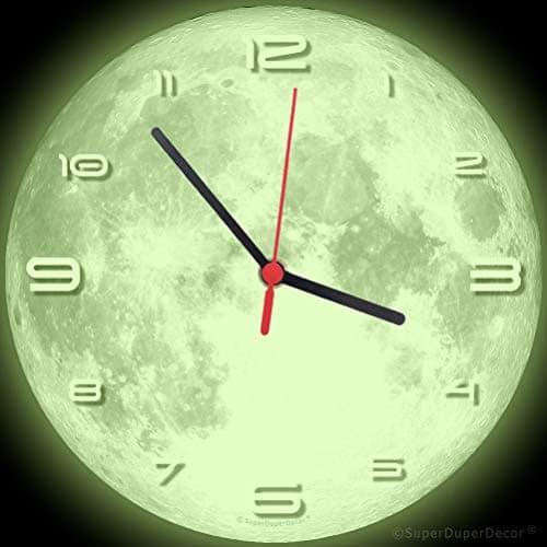 Image of FULL MOON WALL CLOCK - SuperGlow™ - Glow-in-the-Dark - boys girls childrens bedroom decor gift 28cm grey