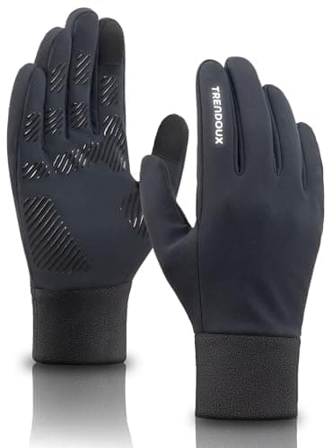Image of TRENDOUX Outdoor Thermal Running Gloves Men Women, Soft Fleece Lined Touch Screen Fingers with Anti-Slip Silicone, Breathable Windproof Water-Resistant Winter Gloves for Driving, Cycling – Black M