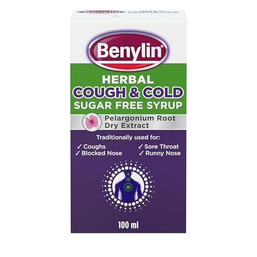 Image of BENYLIN® Herbal Cough & Cold Sugar Free Syrup (1x 100ml), Traditional Herbal Medicine, with Pelargonium Root Dry Extract to Relieve Runny and Blocked Noses, Coughs and Sore Throats