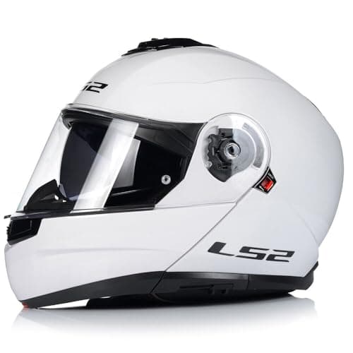 Image of L~S~2 STROBE II MOTORCYCLE MODULAR FLIP-UP HELMETS FF908 Solid Dual Visor ECE22.06 Approved Motorbike Scooter Flip Front Touring Helmet (Gloss White,L)