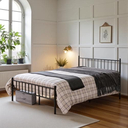 Image of DazzlerE Small Double Bed Frame 4ft Metal Bed Frame Double with Underbed Storage, Black, Suitable for 120x190 cm Mattress