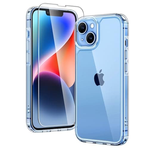 Image of TAURI Clear for iPhone 14 Case, and HD Screen Protector, [Not Yellowing] [Military Grade Drop Protection] Shockproof Slim iPhone 14 Phone case 6.1"