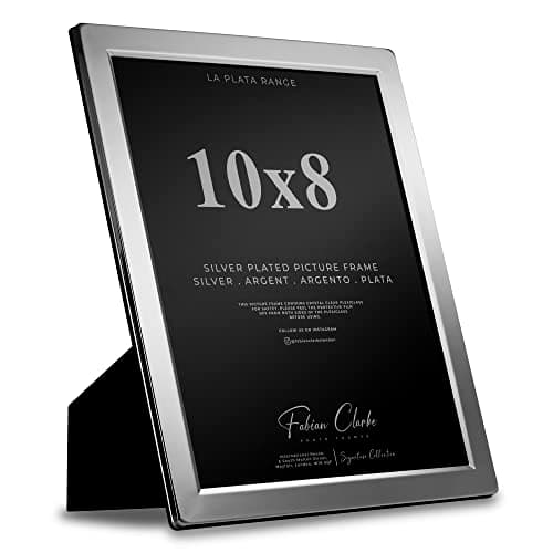Image of Silver Plated Photo Frame Picture Frame Plain Satin Finish and Tarnish Protected for Wedding Picture or Family Photos (10x8)