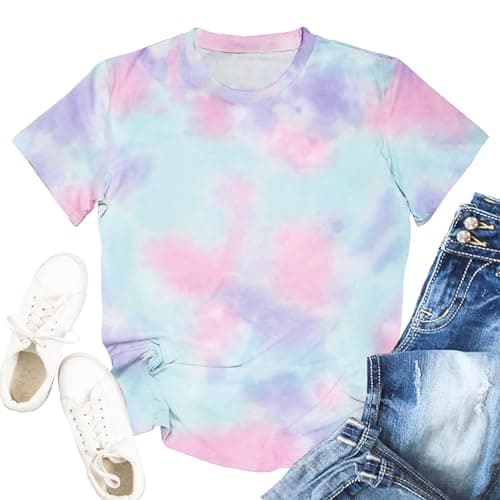 Image of SUWATOIN Tie Dye T Shirt for Women Summer Crew Neck Short Sleeve Shirts Casual Loose Fit Tops