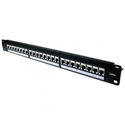 Image of rhinocables CAT6A Network Patch Panel Rack Holder Mountable RJ45 Ethernet Hub for 19" Racks for Wiring, Cables and Network Management - 24 Port
