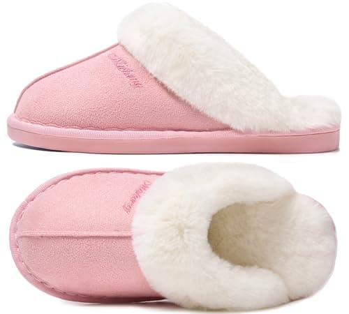 Image of Donpapa Slippers Women Men With Memory Foam Fluffy Winter Ladies Cosy Warm Anti-Slip Plush Fleece Lined House Shoes Indoor Outdoor Horizon Pink 7-8
