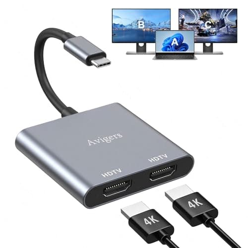 Image of Avigers USB C Hub (2 in 1), USB C to Dual HDMI Adapter for 2 Monitors, HDMI Splitter for Dual Monitors for Laptops and Tablets etc (Single Use 4K@60Hz and Dual Use 4K@30Hz)