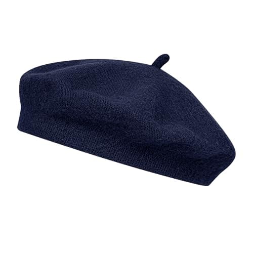 Image of Alaoo Adult Beret Hat, Soft Women French Style Wool Beret Hat, Classic Solid Color Outdoor Vintage Artist Hats for Women Girls, Navy Blue