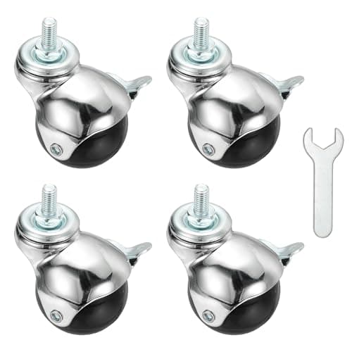 Image of PATIKIL 2" Ball Caster Wheels, 4 Pcs Threaded Stem Caster 360 Degree Rotatable Caster Wheels Brake for Furniture,Chrome