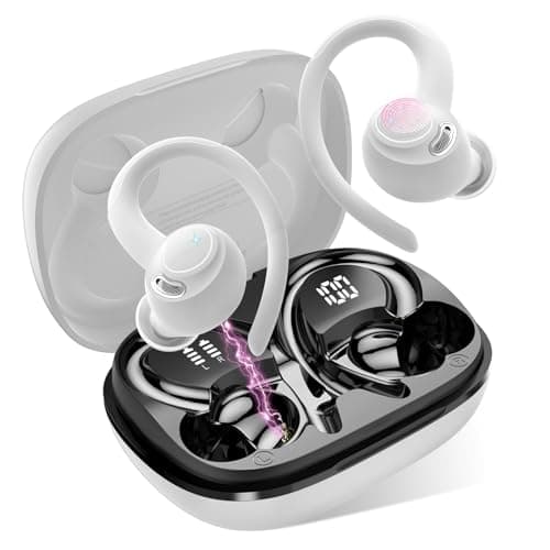 Image of Jesebang Wireless Earbuds, Bluetooth 5.3 Headphones, 2024 Wireless Earphones HiFi Stereo Sound with ENC Mic, Sport Headsets in Ear EarHooks for Running, 40H Dual LED Display, White
