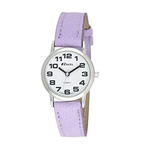 Image of Ravel Women's Easy Read Watch with Big Numbers (Medium) - Purple/White Tone/White Dial
