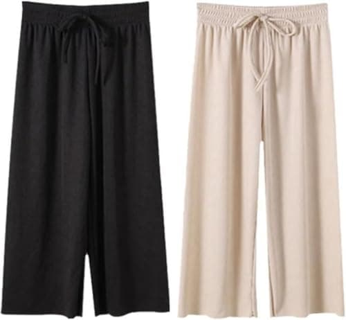Image of AOOPOO 2 Pack Summer Girls Wide Leg Pants Elastic High Waisted Casual Trousers, Children's Culotte Girls Summer Casual Jogging Bottoms Loose Trousers Stretchy Palazzo Pants Bottoms for Girl 2-13 Years