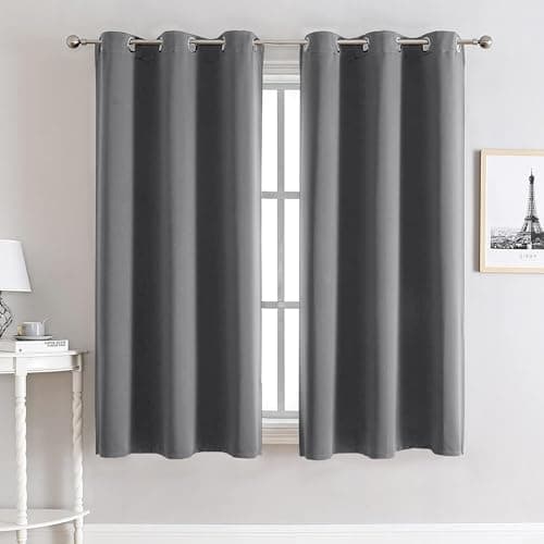 Image of My home store Charcoal Blackout Curtains for Bedroom Super Soft Solid Thermal Insulated Eyelet Blackout Curtains for Living Room, W 46" x L 54" (2 Panels)