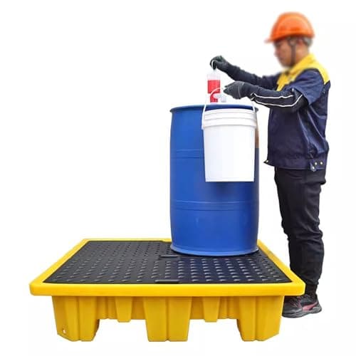 Image of Modular Drum Spill Containment Pallet, Stackable Polyethylene Tray with Grating, Large Capacity Sump (49x36x10cm), Heavy-Duty Load Capacity Spill Pallet for Safe Liquid Storage