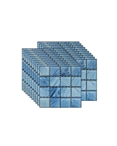 Image of FBBULES 20PCS Mosaic Style Decorative Tile Stickers, Self Adhesive Wallpaper Waterproof Peel and Stick on Wall Tiles for Kitchen Bathroom Transformation, Dark Blue (10x10 cm/4x4 in)