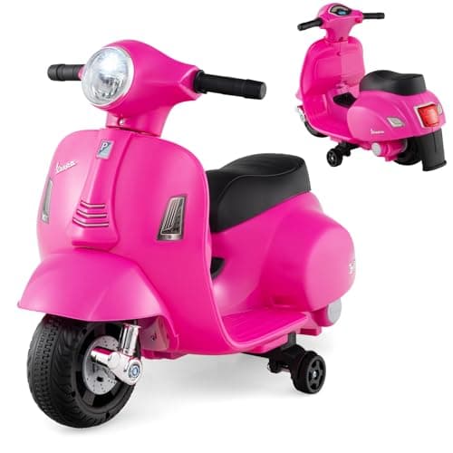 Image of Maxmass 6V Electric Motorbike, Licensed Vespa Battery Powered Ride on Motorcycle with Training Wheels, LED Headlight, Horn, Children Ride on Toy Car Electric Vehicle for 18-36 Months Old (Pink)