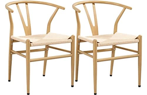 Image of Yaheetech Dining Chair Mid-Century Y-Shaped Weave Chair with Hemp Seat for Kitchen, Dining, Living Room Set of 2 Wood Color