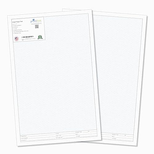 Image of Printlink - 11 x 17 Engineering Graph Paper Pads, 2-Pack, Large Blueprint & Drafting Sheets with Title Block, 1/4" Blue Grid, 50 Sheets per Pad for Technical Drawing, Planning & Design (11 X 17)