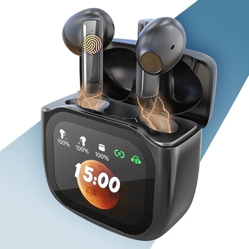 Image of PORTENTUM Wireless earbuds – Customisable LED Touchscreen – Dual ENC Noise cancelling – Headphones bluetooth 5.4 – 50h battery – Touch control Earphones – HiFi bass – Comfortable fit ear buds – USB-C