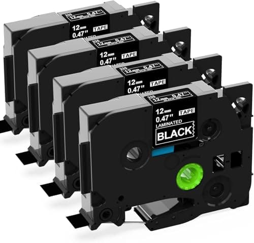 Image of TZe-335 White on Black Label Tape Label Kingdom Compatible with Brother P Touch TZe335 Black Printer Tape 12mm 0.47" TZe TZ 1/2" Use for Brother PT-D210 PT-D220 PT-H110, 4-Pack