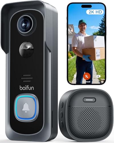 Image of BOIFUN 2K Video Doorbell Camera Wireless, No Monthly Fee, Motion Detection, Two-way Talk, Clear Night Vision, Rechargeable Battery, Works with Alexa, SD Card & Cloud Storage, 2.4GHz