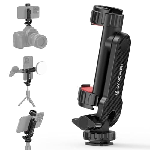 Image of SYNCWIRE Tripod Phone Mount, Universal Smartphone Mount Adapter with 2 Cold Shoe and 1/4" Screw, 360° Rotates and 180° Tilts Adjustable Cell Phone Clamp Holder for Enhancing Mobile Photography Setup