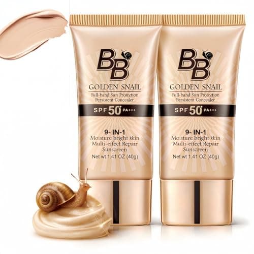 Image of 2PCS BB Cream Light SPF Tinted Moisturizer,Snail Tinted Moisturiser with High Coverage,BB Cream Light SPF 50+ Gold Snail Sunscreen,Foundation for Mature skin,Lig/ht for All Skin Types(Natural Color)