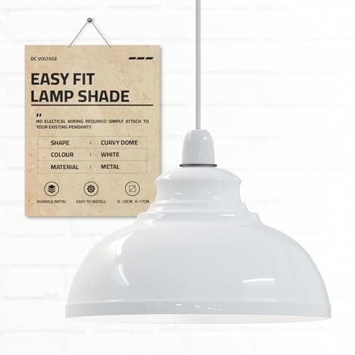 Image of DC VOLTAGE Retro Industrial Ceiling Light Vintage E27 Style Curvy Dome Shaped 29cm Easy fit Lampshades only for Pendant Lamp for Kitchen Living Room (White)
