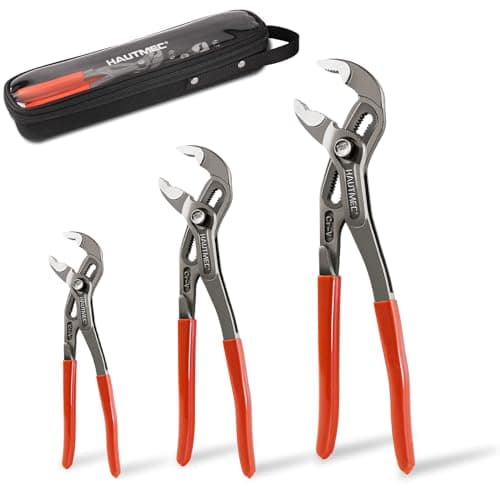 Image of HAUTMEC 3 PCS Water Pump Pliers Set(180mm & 250mm & 300mm), Fast Adjustable Tongue and Groove Joint Pliers Tool Set,V-Jaw with Comfort Grips, Plier Rust-Proof CRV Steel Construction for Plumbing