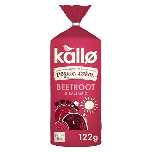 Image of Kallo Beetroot & Balsamic Veggie Cakes, Lentil & Pea Puffed Crackers Made From Plants, High in Protein and Fibre Low Fat Healthy Snacks, Vegan Friendly, Gluten Free, No Artificial Flavours – 1 x 122g