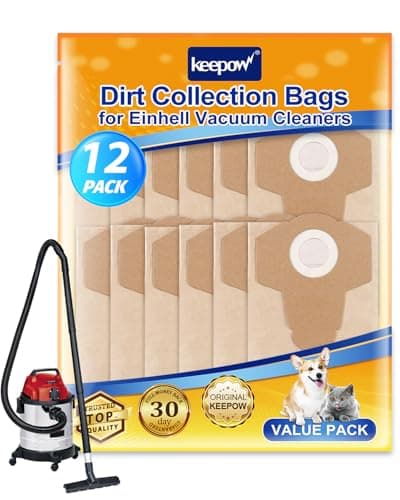 Image of KEEPOW 12 Pack for Einhell Vacuum Bags 20L, Wet and Dry Vacuum Cleaner Bags for Einhell TC-VC 1820 1820S 1930S, TE-VC 2230 Hoover Bags