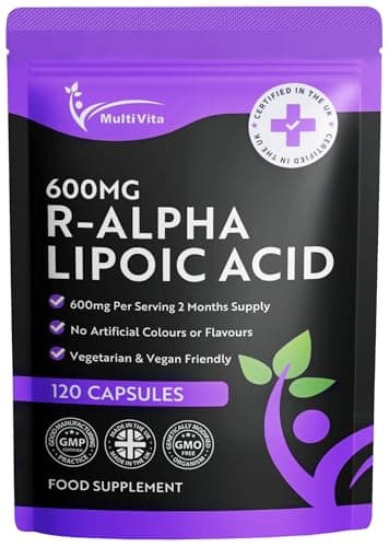 Image of R-Alpha Lipoic Acid R-ALA 600mg Per Serving 120 Capsules High Strength Antioxidant Supplement, Contains Only the R Form, Non-GMO, UK Manufactured to GMP Standards