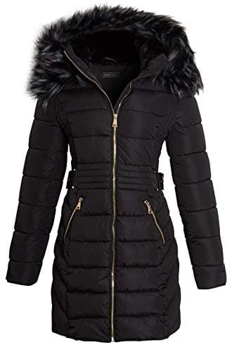 Image of shelikes Women's Long Padded Coat Winter Warm Quilted Jacket Hooded Parka Coats With Removable Faux Fur Hood For Ladies